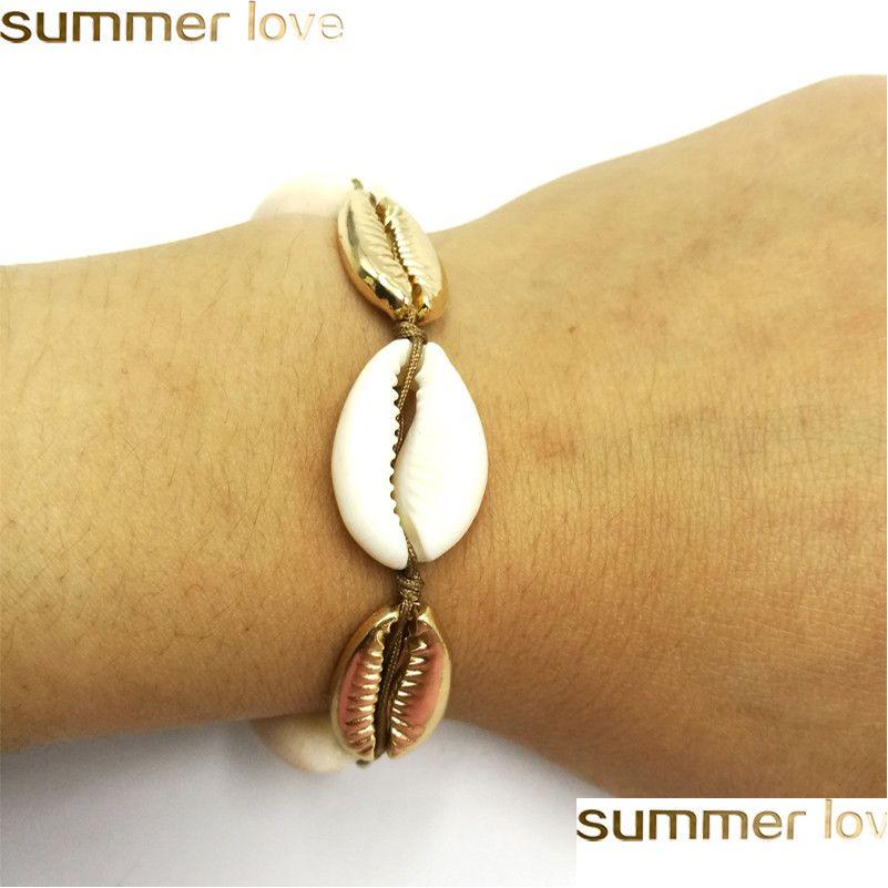 

Charm Bracelets Original Nature Shell Bracelet With Zinc Alloy Handmade Gold Color Braid And Necklace Jewelry For Women Drop Delivery Dhb3Y