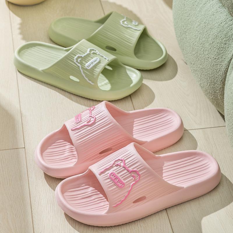 

Slippers Women Bath Thick Platform Non-Slip Home Bear Cartoon Flip Flops 2023 Summer Beach Sandals Ladies Slides Indoor Outdoor, Black