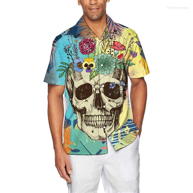 

Men's Casual Shirts Summer Men's Funny Shirt Color Skull 3d Printed Short Sleeve Top Oversized Fashion Streetwear Single-breasted, 11