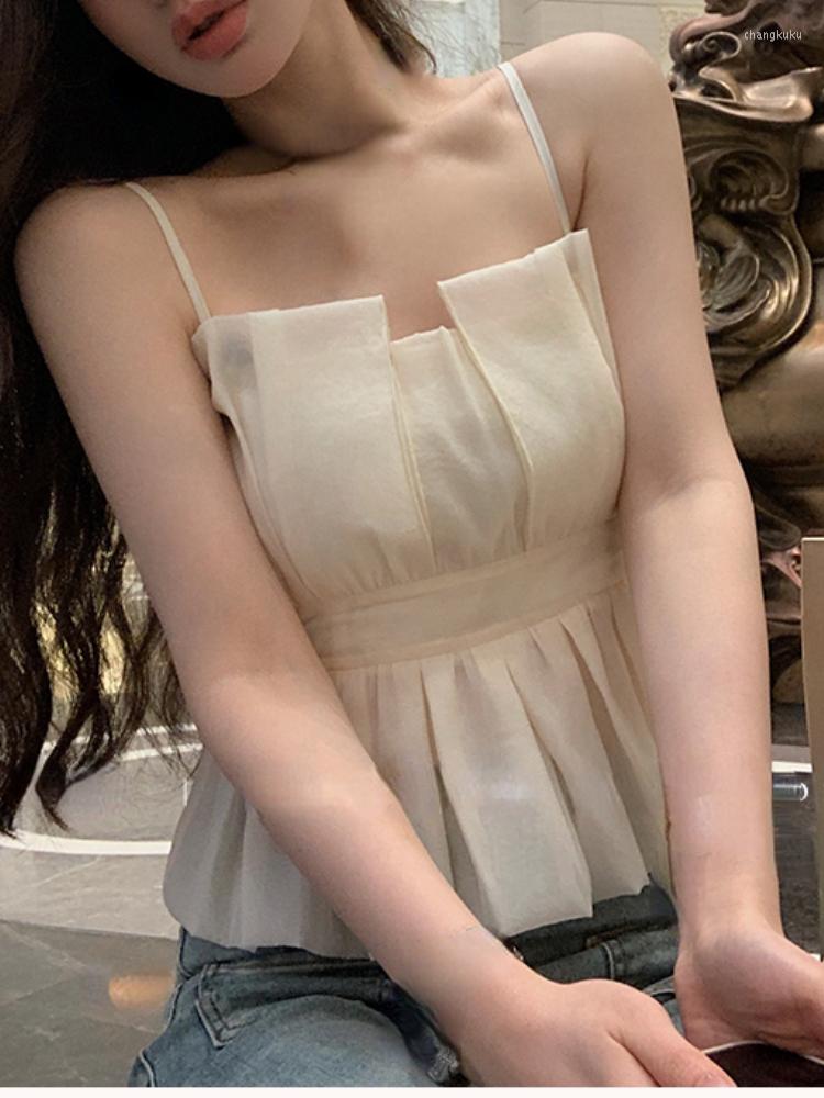 

Women' Tanks Elegant Sweet Corset Office Lady Casual Sleeveless Blouse Women Evening Party Sexy Y2k Crop Top Korean Fashion Summer 2023, Beige