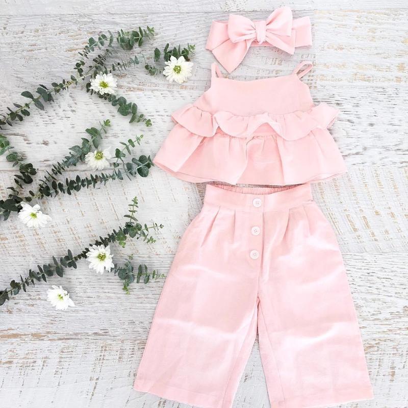 

Clothing Sets Wholesale Kid Baby Girls Clothes Summer Casual Sleeveless Tops Pants Headband 3pcs Outfits Fashion 0-5Years, Picture shown