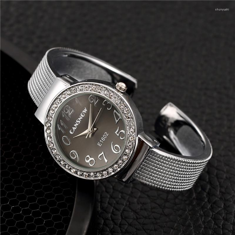 

Wristwatches Luxury Watch For Women Rhinestone Bracelet Gold Silver Dial Dress Quartz Clock Steel Watchband Fashion Zegarek Damski, Silver black