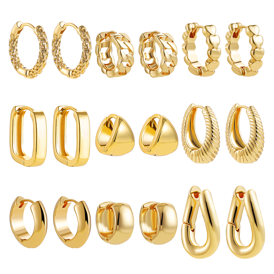 

2023 New Design Geometric Round Chunky Hoop Earrings for Women Creative Twisted Chain Ear Buckle Piercing Huggies Gift