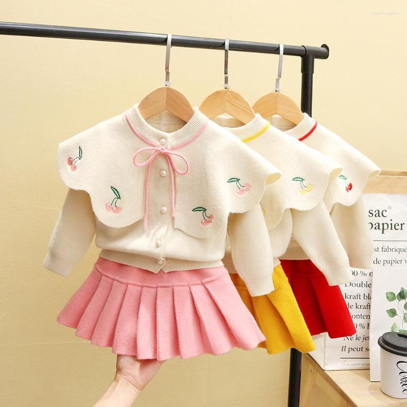 

Clothing Sets 2023 Girls Sweater Set Little Girl Fashion Toddler Korean Style Top Skirt Two-piece Kids Party Cute Cotton Autumn, Red
