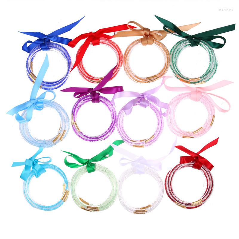 

Bangle 5PCS/Set Fashion All Weather Glitter Jelly Bangles Bracelets Set For Women Filled Silicone Girl