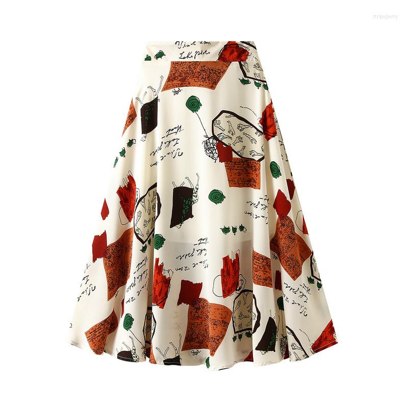 

Skirts Retro Chiffon Halfskirt Women's Summer Sagging Fashion Print Mid Length Large Swing A-line Skirt With Hundred Wrinkles, Black