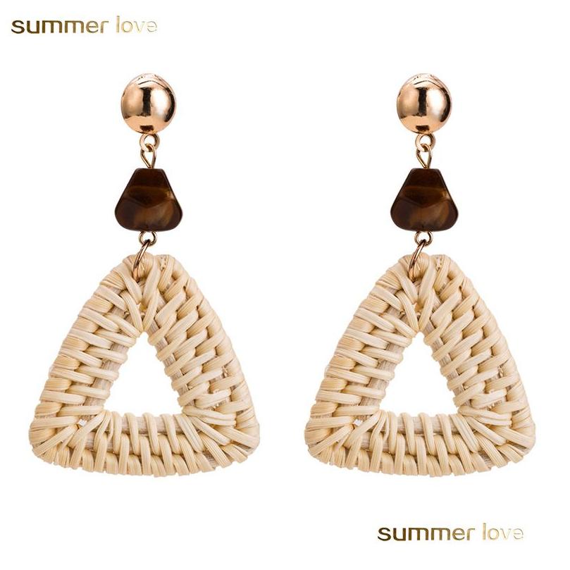 

Charm Fashion Bamboo Rattan St Weave Earrings For Women Handmade Triangle Long Drop Dangle Earring Female Brincos Gift Delivery Jewel Dhslf