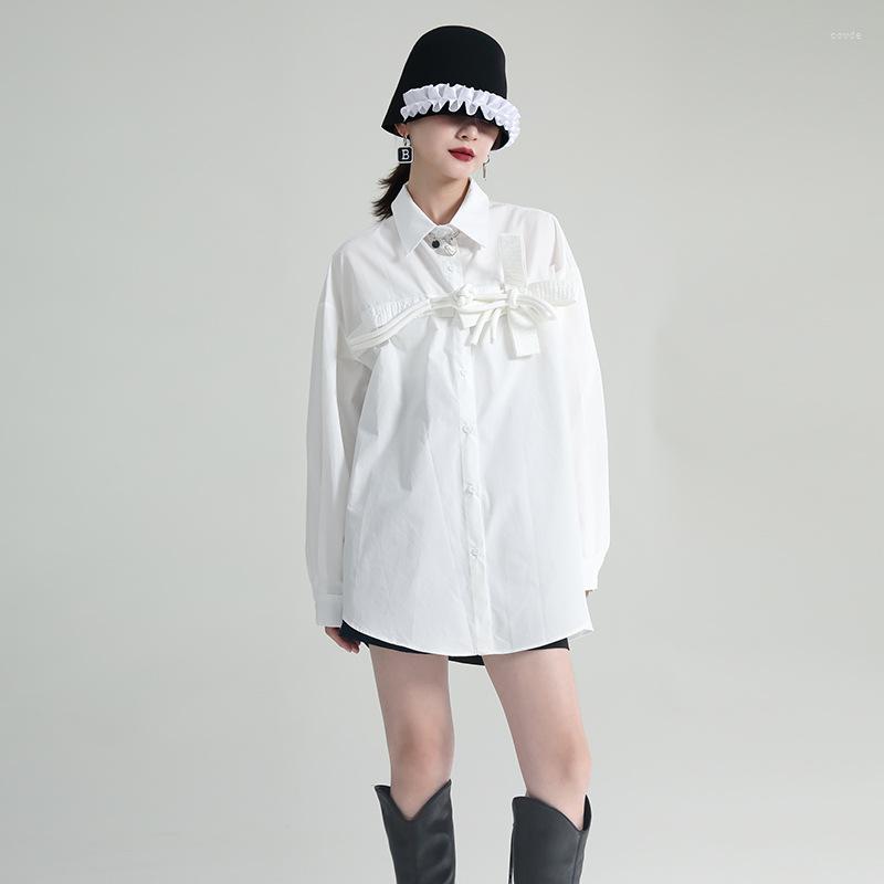 

Women's Blouses 2023Autumn Clothes Loose Mid-length Top Profile Color Clash Bow Tie Rope Shirt Female, Green