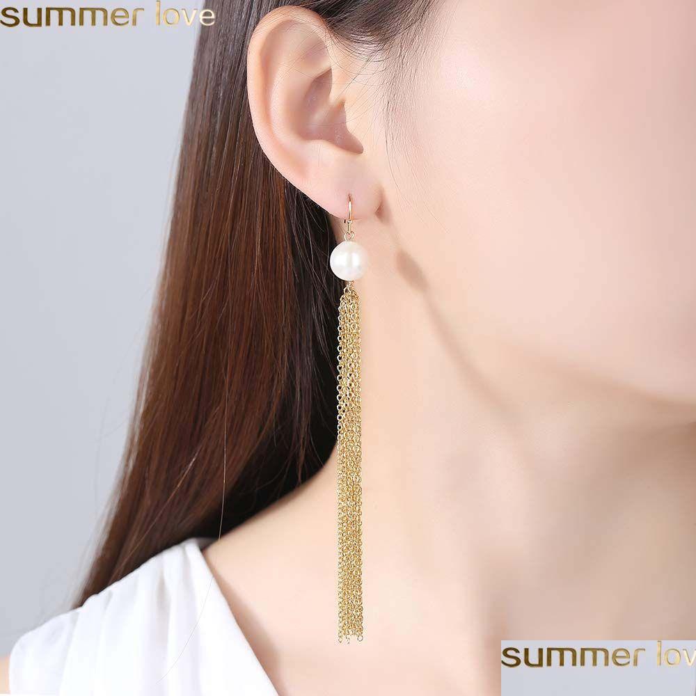 

Dangle Chandelier Fashion Long Tassel Earrings Korea Style Imitation Pearl Chain For Women Summer Jewelry Gifts Drop Delivery Dh2Eb