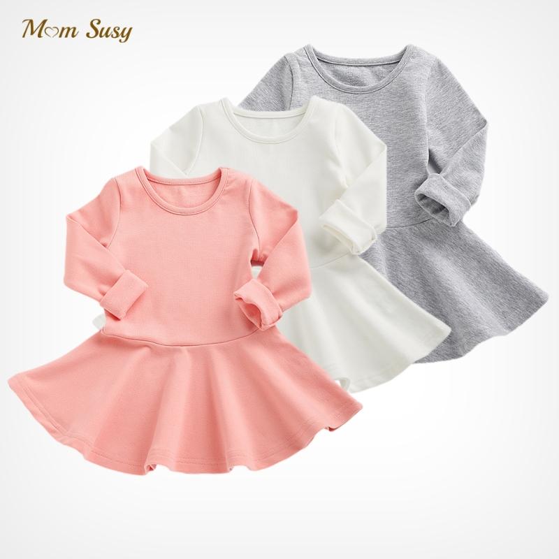 

Girl Dresses Girl's Baby Cotton Sweatshirt Dress Solid Color Infant Toddler Casual Vestido Elastic Long Sleeve Spring SummerB Aby Clothes 1-, Grey