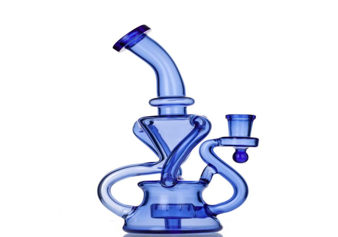 

Shisha Hookahs Recycler Glass Bongs Dab Rig Water Pipes Blue Color 9 Inch 14mm Joint With Quartz Banger1585511