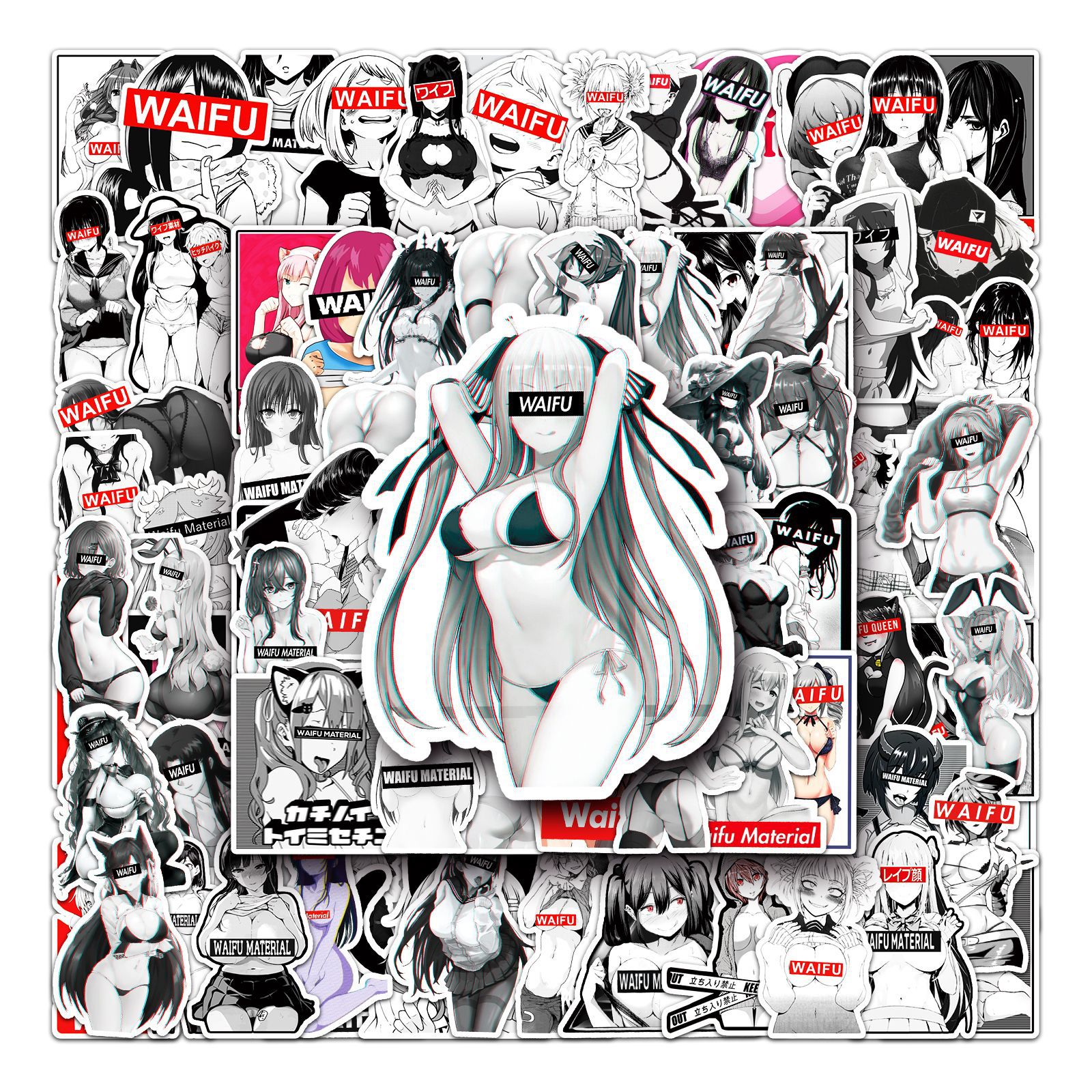 

101Pcs Sexy Waifu Stickers Waterproof Vinyl Sticker For Skateboard Laptop Luggage Notebook Water Bottle Bicycle Car Decals Kids Toys Gifts, Multi-color