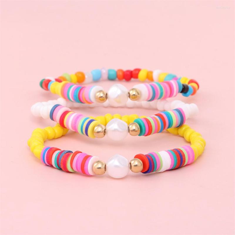 

Strand Handmade Jewelry Pearl Charm Bracelets Colorful Polymer Clay Heishi Disc Beaded Bracelet For Women Friends Gift Boho