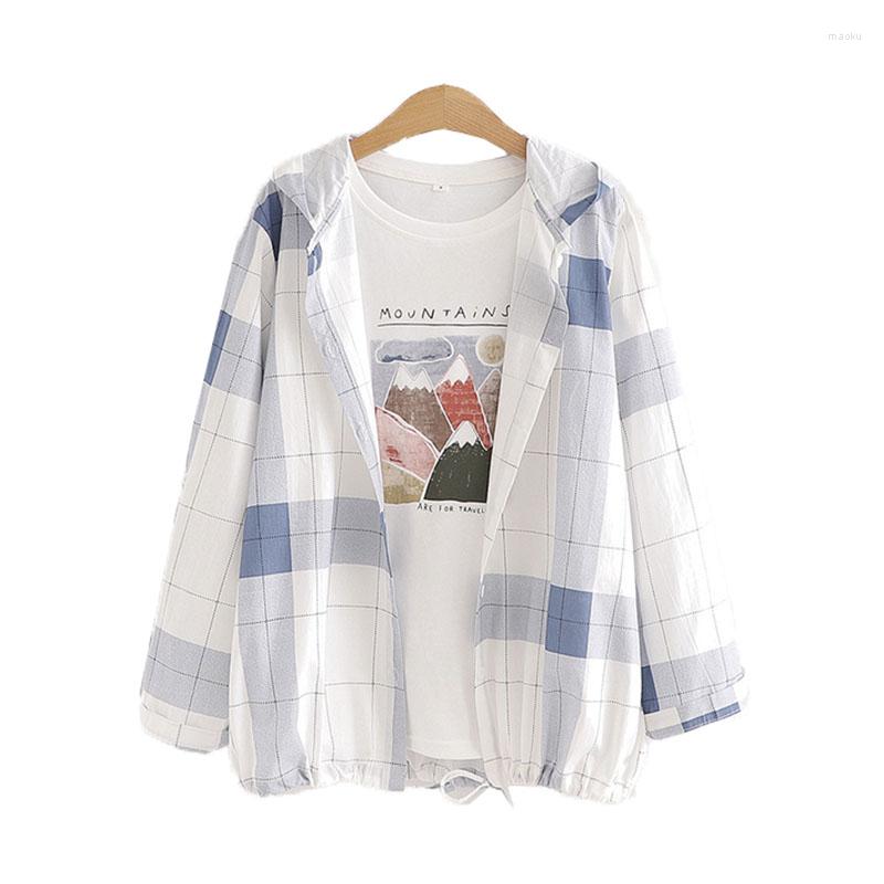 

Women's Jackets Spring Autumn Women's Lattice Jacket Coat Long Sleeve Hooded Cotton Linen Ladies Outerwear Tops Female Sun Protection, Photo color