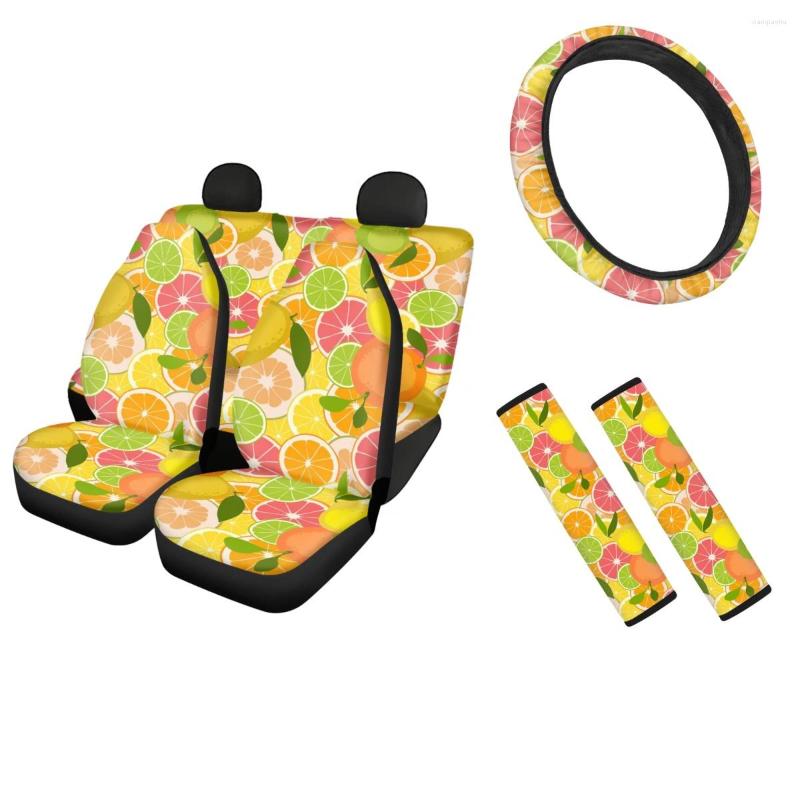 

Car Seat Covers Lemon Orange Grapefruit Pattern Non-slip Insulation Elastic Auto Steering Wheel Soft Cover Belt Protector
