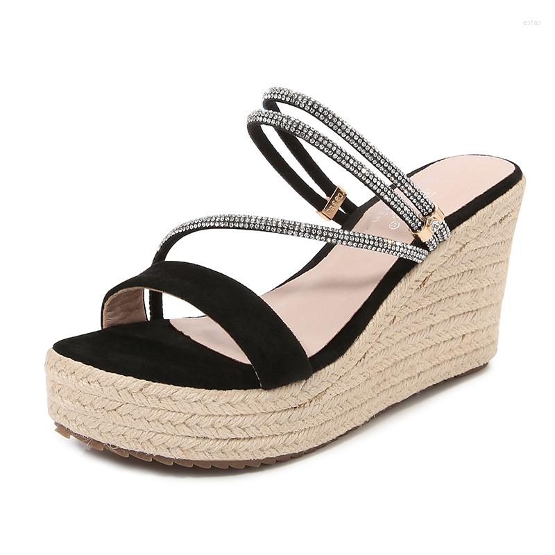 

Sandals Size 31-44 2023 High Heel Women Wedge Heels Platform Slippers Rhinestone Open Toe Shoes, 9cm heel