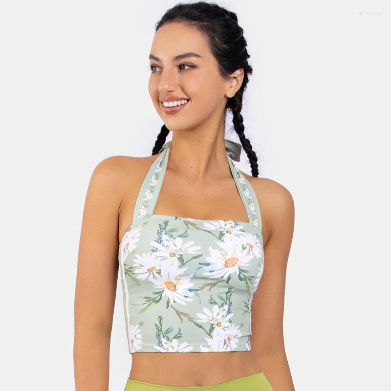 

Yoga Outfit SALSPOR Sexy Print Sports Bra Hanging Neck Lace-Up Running Underwear Naked Feeling Crop Top Slim Breathable Gym Wear, Flowers