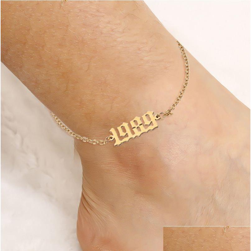 

Charm Bracelets Personalize Stainless Steel Ankle Bracelet 1980 To 2000 Special Birth Year Custom Number Anklet Best Friend Gifts Dr Dhvrs