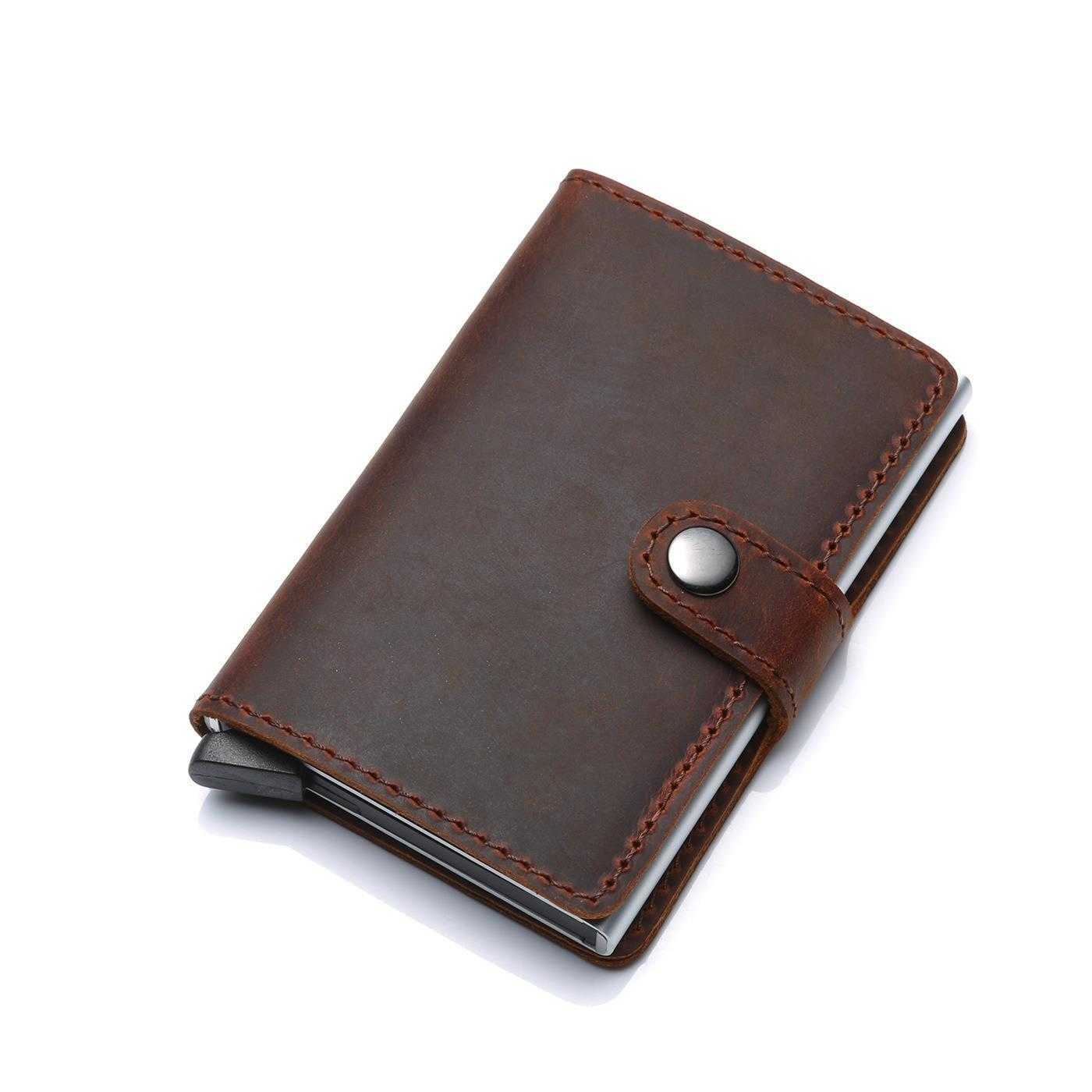 

Crazy Horse Wallets Leather Rfid Elastic Aluminum Alloy Credit Card Holder Anti Magnetic Business Case Wallet, Color6