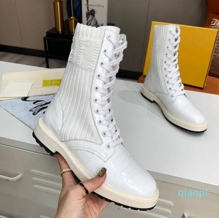 

2023 designer women shoes knitting Short boots for woman Leather fashion outdoor Ankle boot flat breathable elastic socks shoes, Black