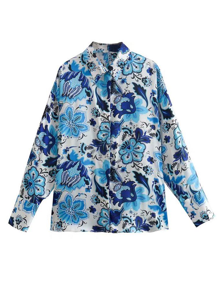

Women's Blouses & Shirts Nlzgmsj ZBZA 2023 Print Woman Long Button Up Shirt Beach Women Blouse Spring Summer Sleeve Loose Top Female 202302, Picture shown