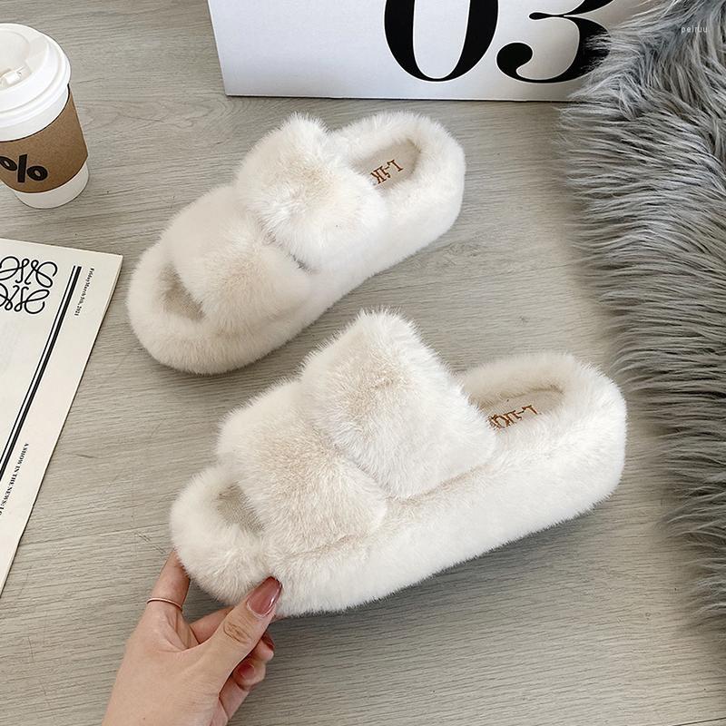 

Slippers Home For Women Winter Designer Shoes Female Plush Indoor Platform Woman Flats House Slides 40, White