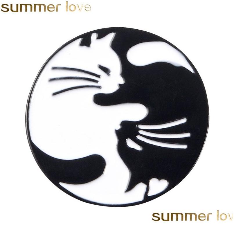 

Pins Brooches Fashion Cat Pins Black White Two Cats Enamel Autism Badges Custom Bag Clothes Lapel Pin Punk Jewelry Gift Drop Deliver Dhudw