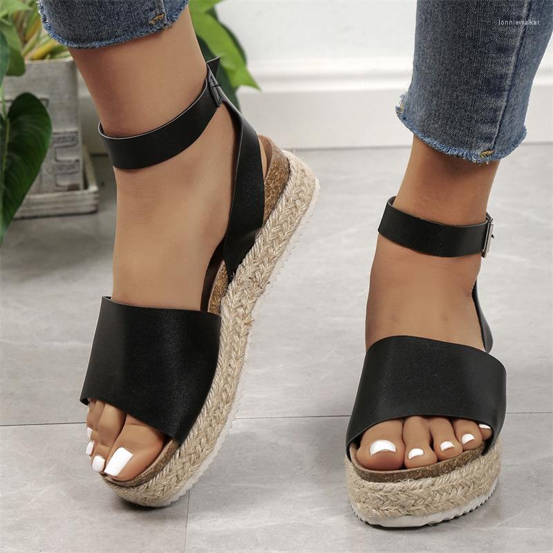 

Sandals Wedges For Women Summer Plus Size Shoes Vintage Ankle Strap Women's Platform Increased Ladies Casual Sandalias, Black