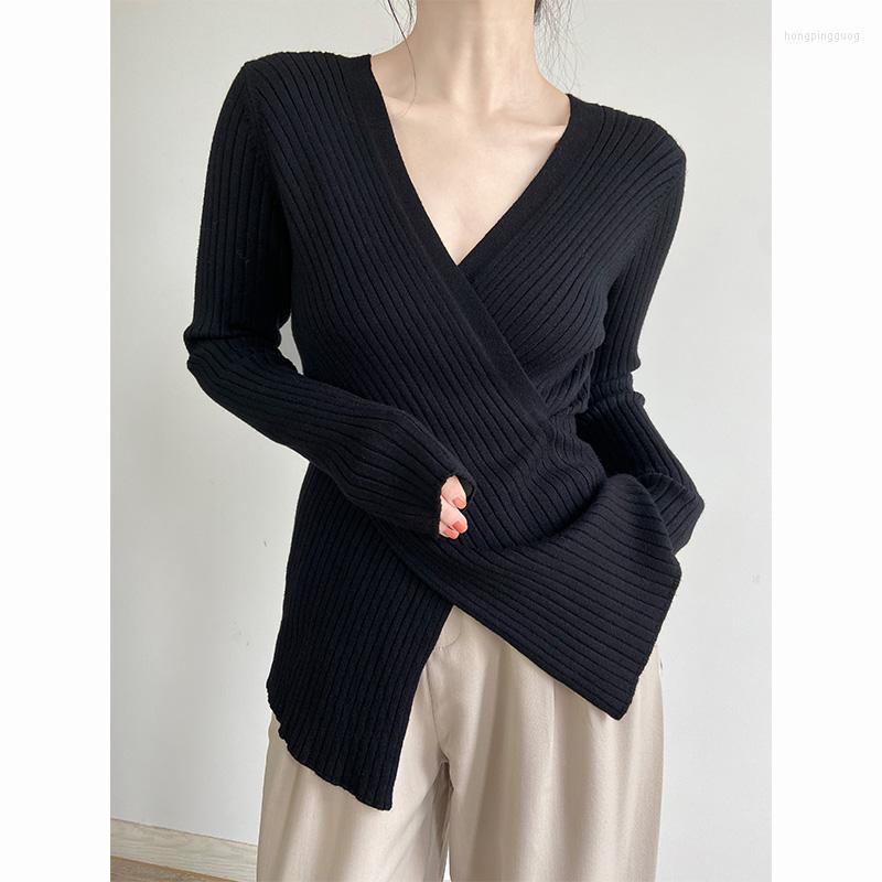 

Women's Sweaters Irregular V-Neck Pullovers Sexy Women Autumn Winter Long Sleeve Tees Solid Tops Basic Women's Skinny Sweater 2023 Trend, Pink