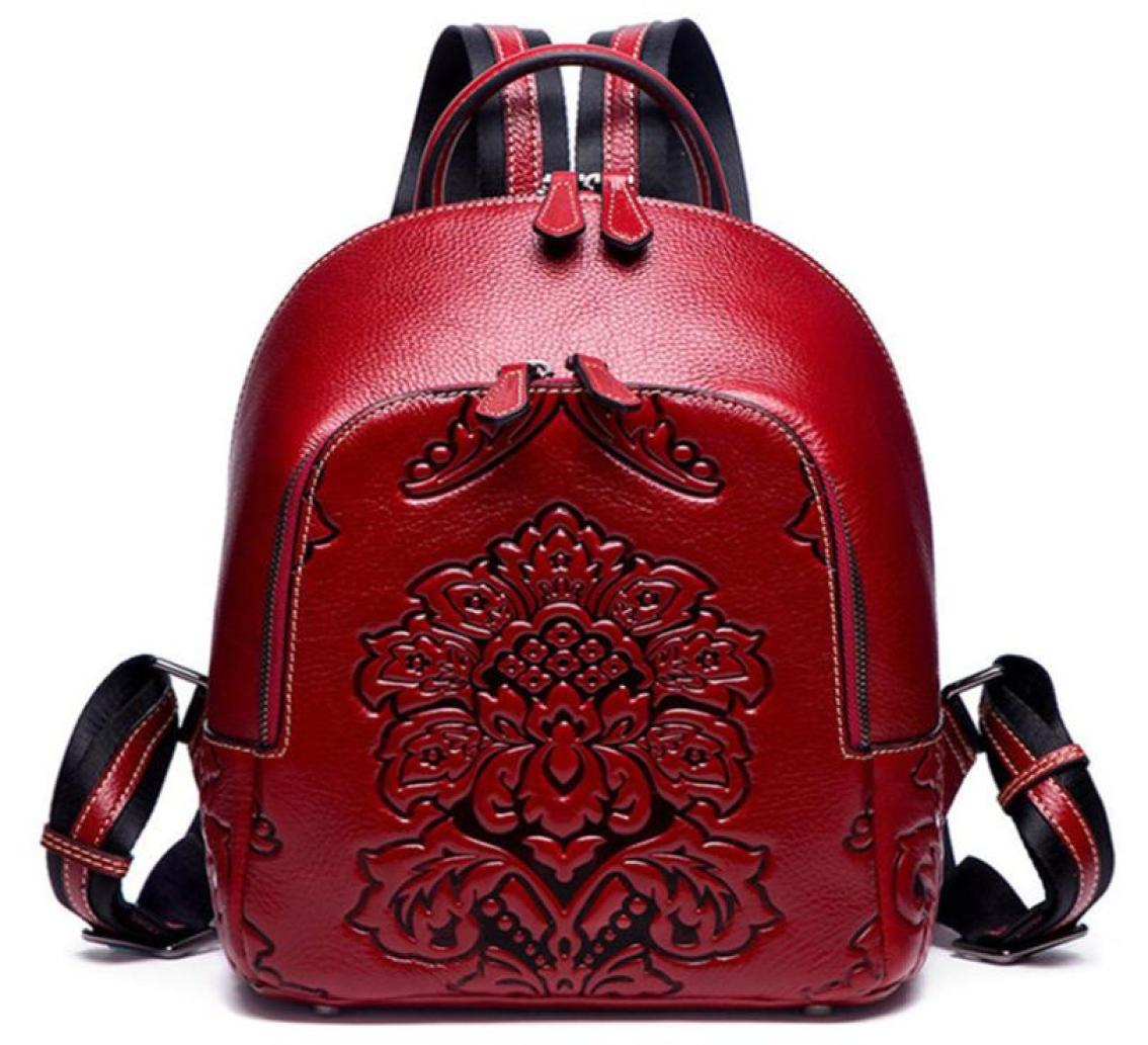 

Embossing Women Genuine Leather Backpacks Classic Female Shoulder Bag Sac a Dos Travel Ladies Bagpack Mochilas School Bags Girls S1956752, Black