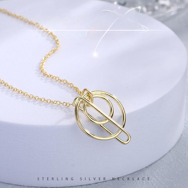 

Chains VOQ Silver Color Paper Clip Pendant Necklace Unique Design Pin Clavicle Chain Female Simple Temperament Jewelry
