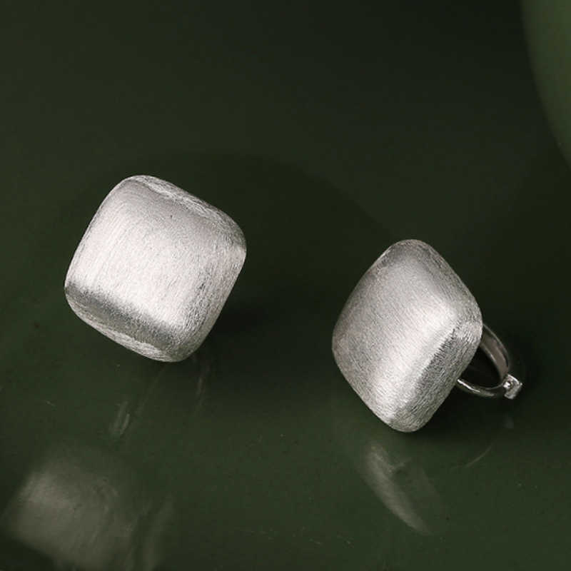 

Silver Heavy Industry Frosted Brushed Square Earrings Ear Buckles for Women's INS. Design and Elegance for Small Group