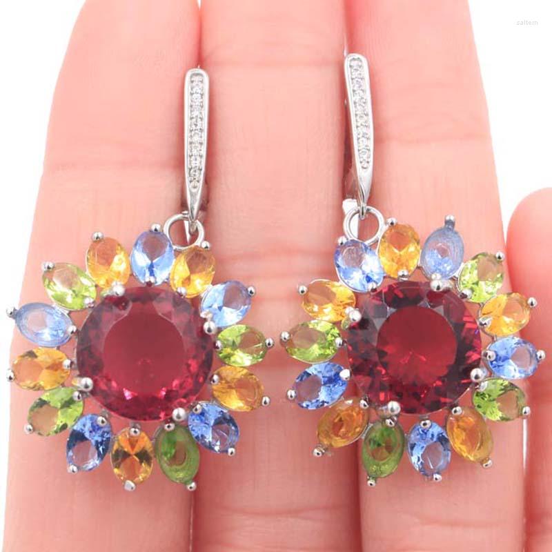 

Dangle Earrings 42x26mm Multi Color 11g Round Pink Tourmaline Citrine Peridot Violet Tanzanite Engagement 925 Solid Sterling Silver