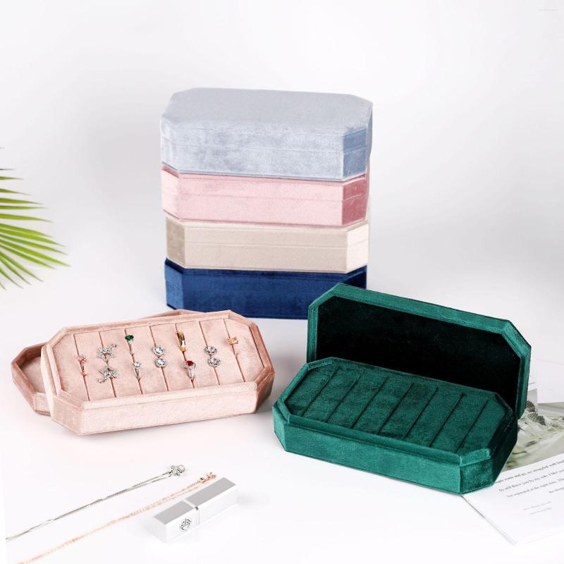 

Jewelry Pouches Velvet Box With Cover For Wedding Ceremony Proposal Engagement Earrings Ring Storage Vintage Display Tray