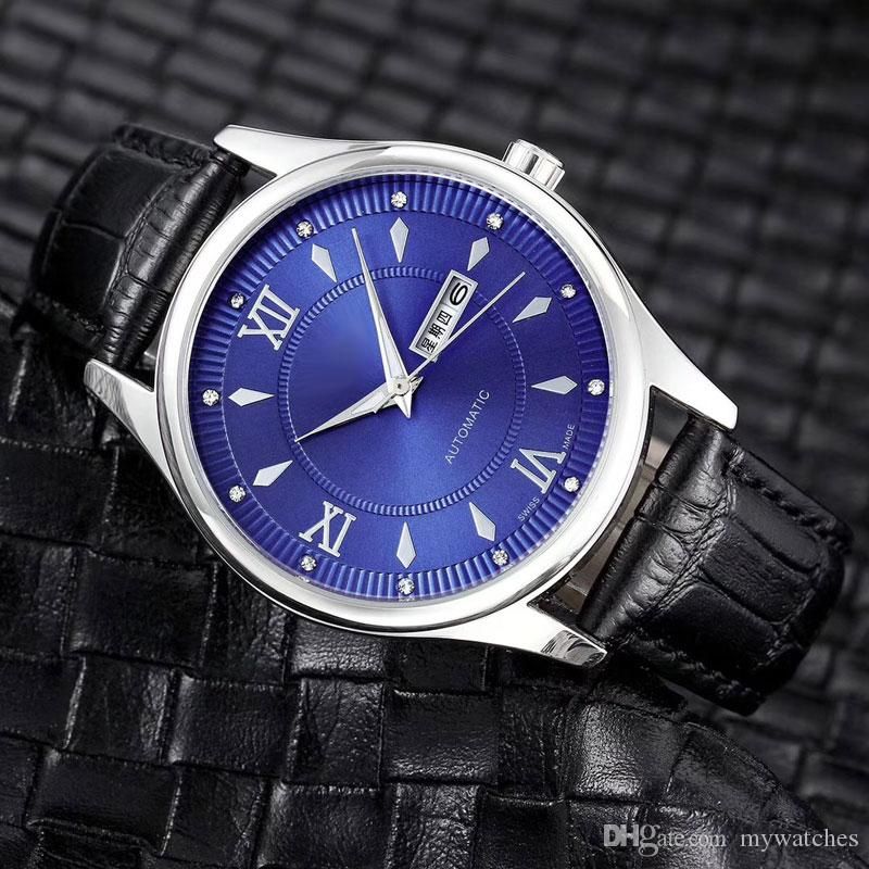 

New Classic man watch waterproof Top brand men blue Wristwatches Day Date Fashion Quartz Watches Leather strap Watch for mens boy male Christmas gifts