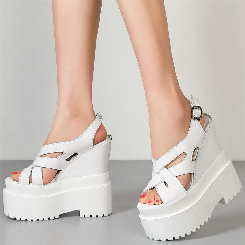 

Sandals Platform Pumps Women Back Strap Genuine Leather Wedges High Heel Gladiator Female Open Toe Fashion Sneakers Casual Shoes, Black