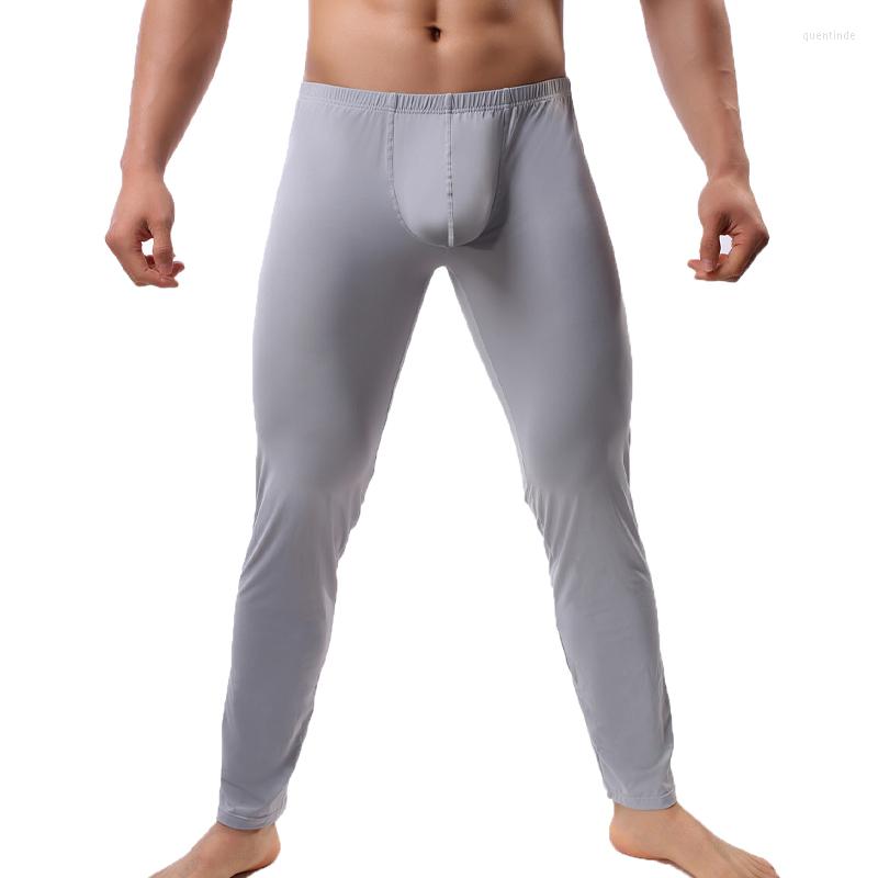 

Men's Thermal Underwear Ultra-thin Men Pajama Bottoms Pants Sexy Bugle Pouch Sheer Slip Trousers Gym Fitness Long Johns Legging SleepwearMen, White