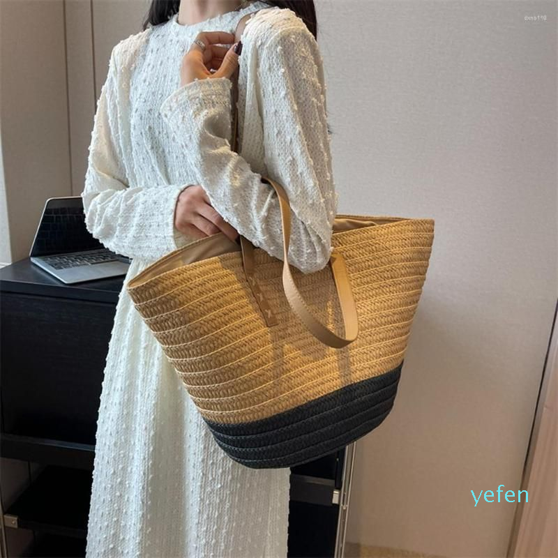 

Evening Bags Women Shoulder Color Matching Woven Weaving Hand Bag Fashion Handmade, Beige