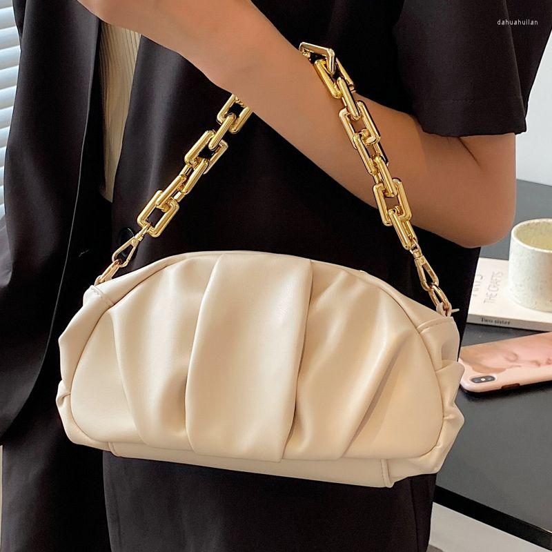 

Evening Bags Clouds Pleated For Women Thick Gold Chains Underarm Shoulder Bag Luxury Designer Pouch Totes Handbag Dumplings Bolsos, Black