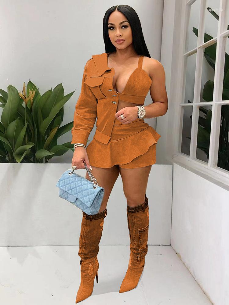 

Work Dresses Female Asymmetrical Design Tops And Ruffles Spliced Mini Skirts Streetwear Club Party Clothing Vintage 2 Piece Matching Sets, Black