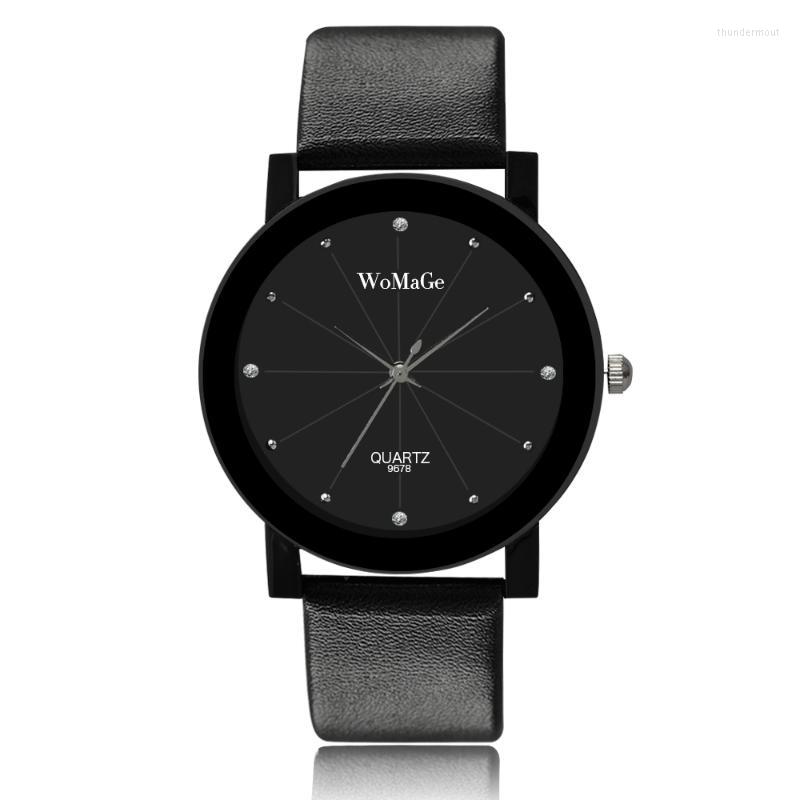

Wristwatches Womage Men Round Stainless Steel Dial Wrist Watch Fashion Pure Leather Straps Designer Male Quartz ClockWristwatches, Brown