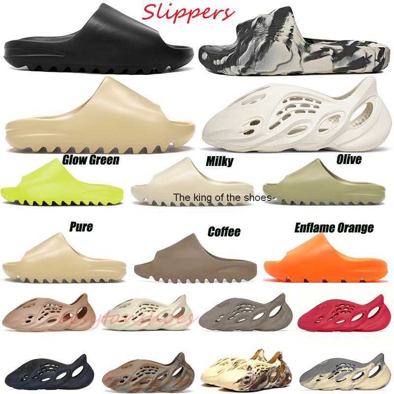 

2023 Slippers Slide shoes Slides Shoe Slippers Mens Women Enflame Orange Glow Green Milky Vermilion Sneakers Foam Runner, 1 glow green 36-47