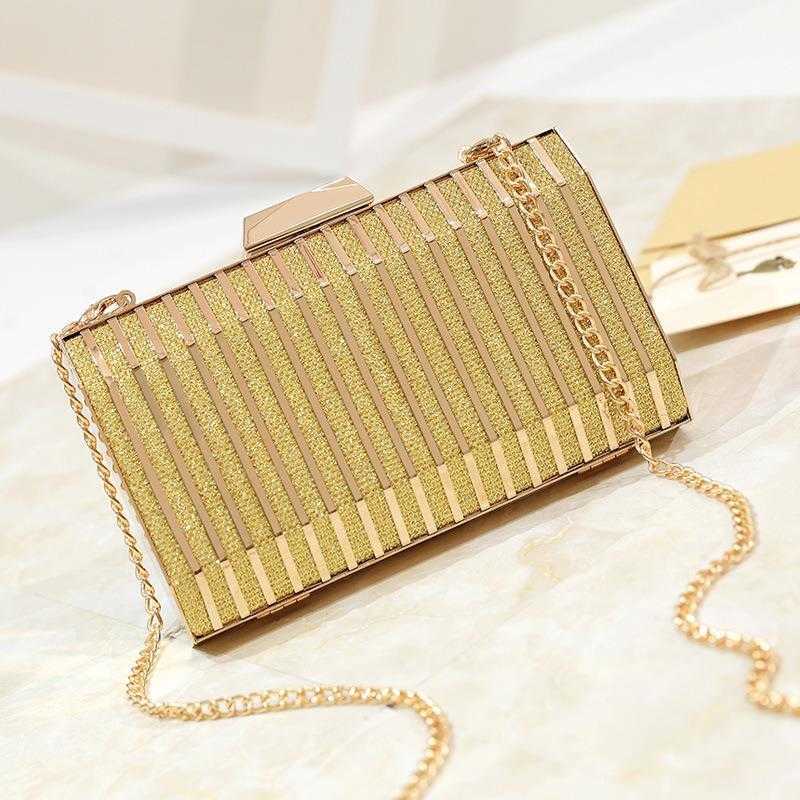

Small Bag Banquet Metal Clutch Womens Dress Messenger Striped Korean Style Chain Dinner, Black