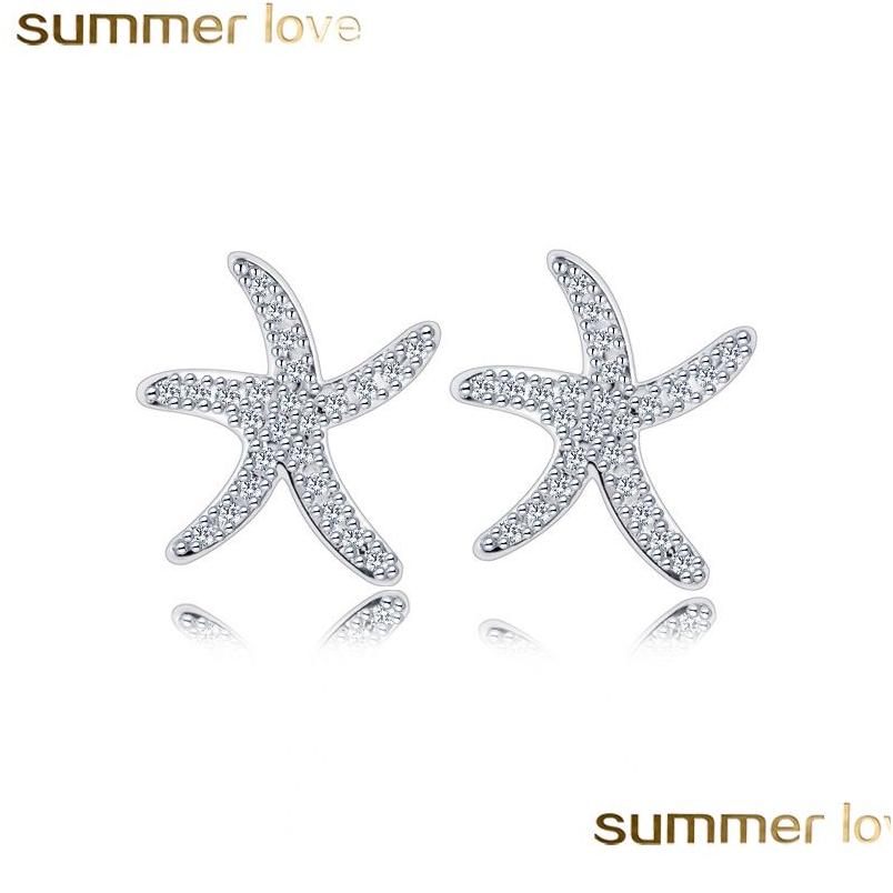 

Stud Starfish Earrings With Sier Gold Color Clear Cz Earring For Woman Fashion Korean Style Jewelry Party Drop Delivery Dhl3R