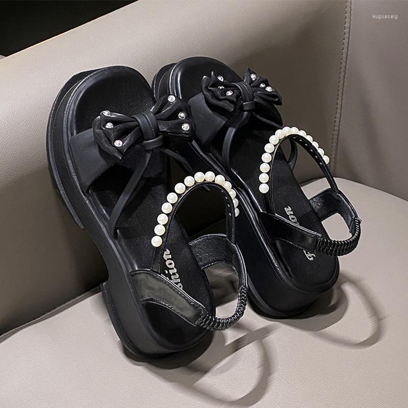 

Sandals Mid Heels Bow Fashion String Bead Women Shoes Brand Summer 2023 Slides Casual Designer Dress Slippers, Beige