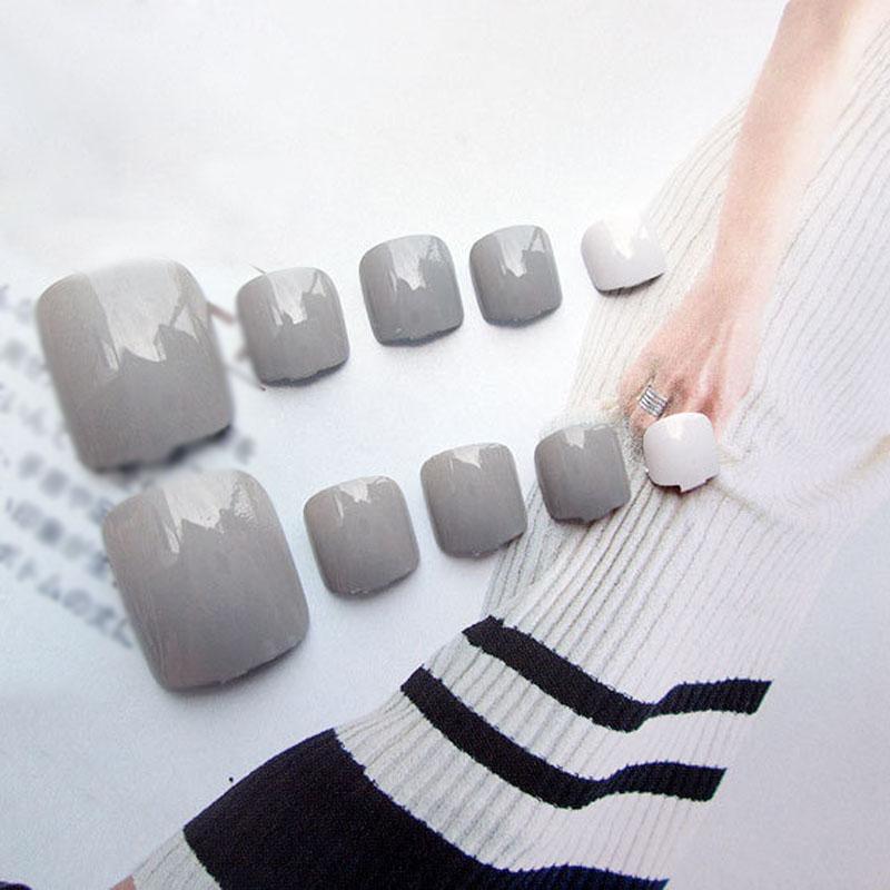 

False Nails 24 Pcs/Set Summer Women Fake Toes Nail Solid Color Full Toenail Tips Lady Girl Toe Art Tools FRE-Drop, White