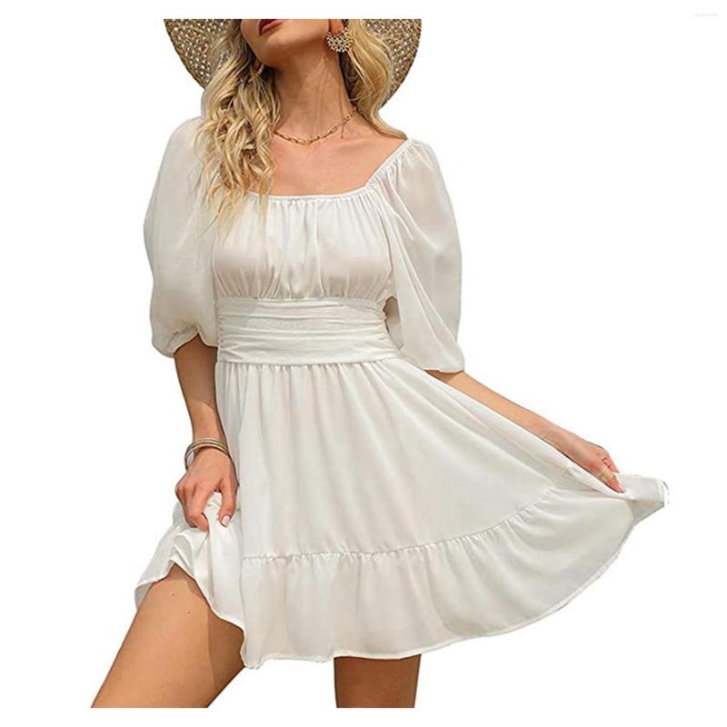 

Party Dresses Sexy Backless Ruffled Dress Lantern Sleeve Lace-up Mini Off Shoulder Half-sleeved Short Skirt 2023 Summer For Women, Black