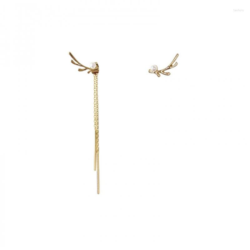 

Dangle Earrings Small Antlers Fashion Crystal Tassel Little Elk Long Asymmetric Drop Earring For Women Korean Jewelry