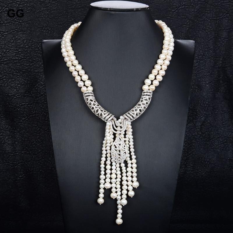 

Pendant Necklaces GuaiGuai Jewelry 19''-20'' Natural White Pearl Necklace CZ Pave For WomenPendant