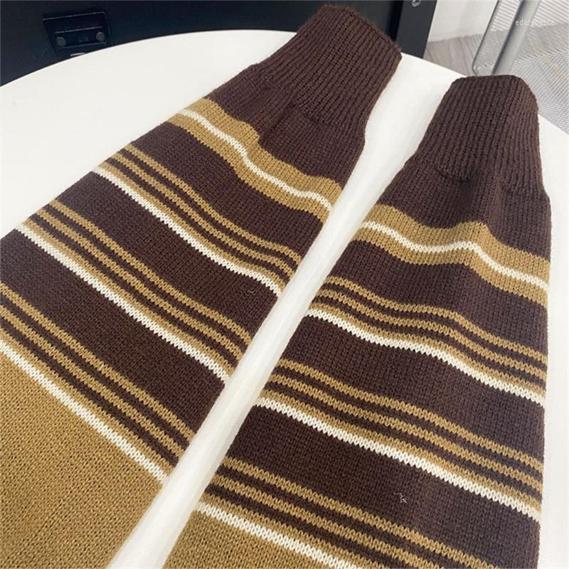 

Women Socks Foot Cover Gothic Striped Star Knit Flared Streetwear Drop, Brown